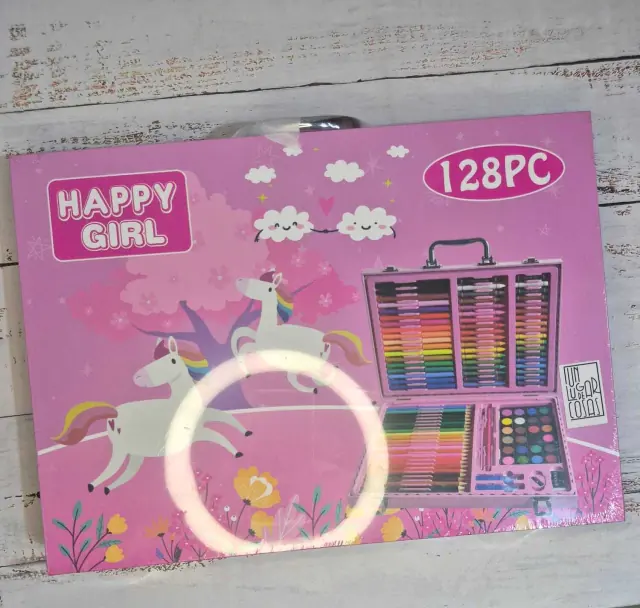 Set de Arte Rosa con Estampado de Caballitos